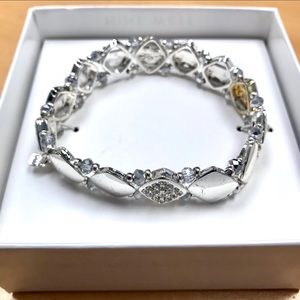 Nine West Crystal & Silver Toned Stretch Bracelet
